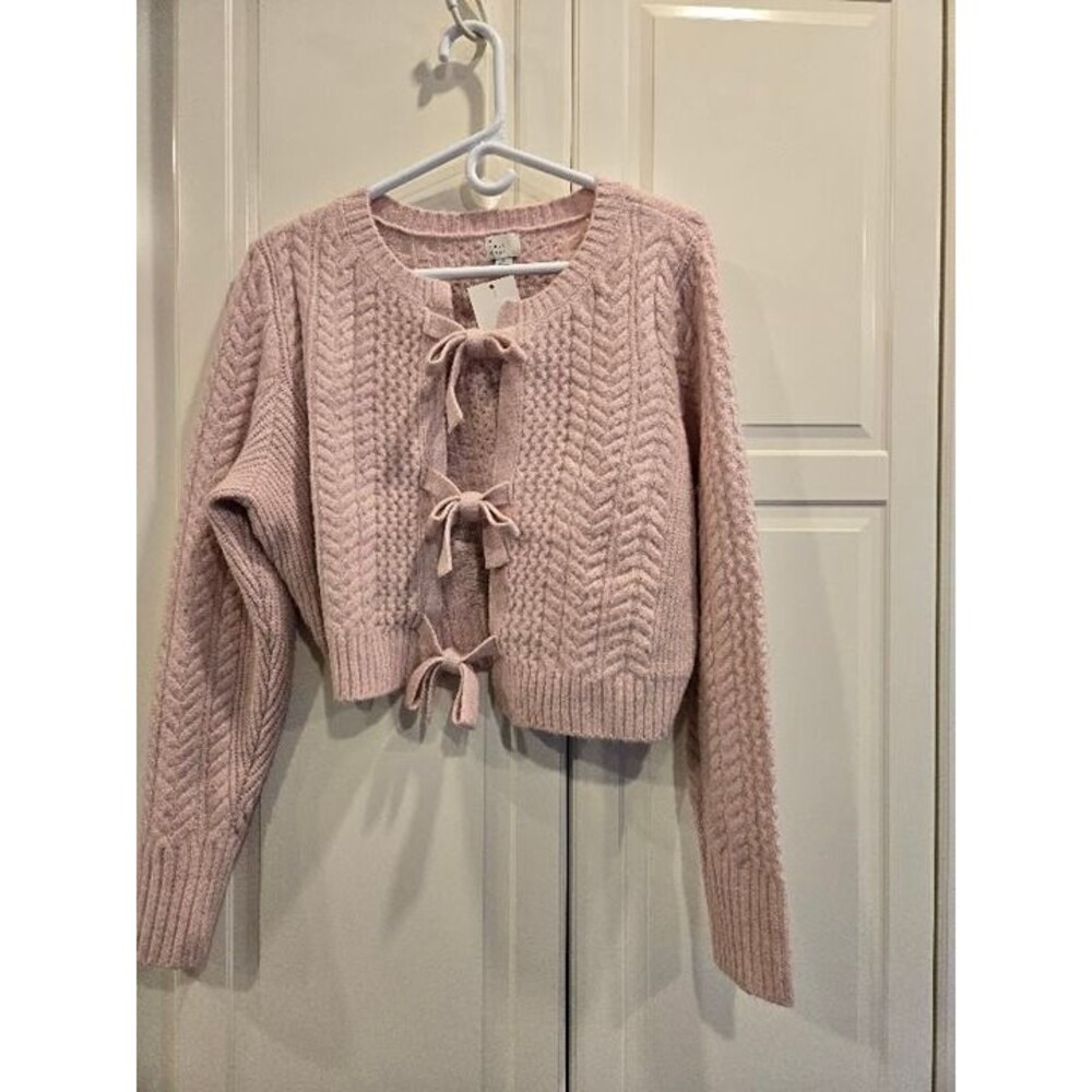 A New Day Long Sleeve Bow Cardigan Sweater -Pink - Womens XL - NEW - Picture 3 of 4